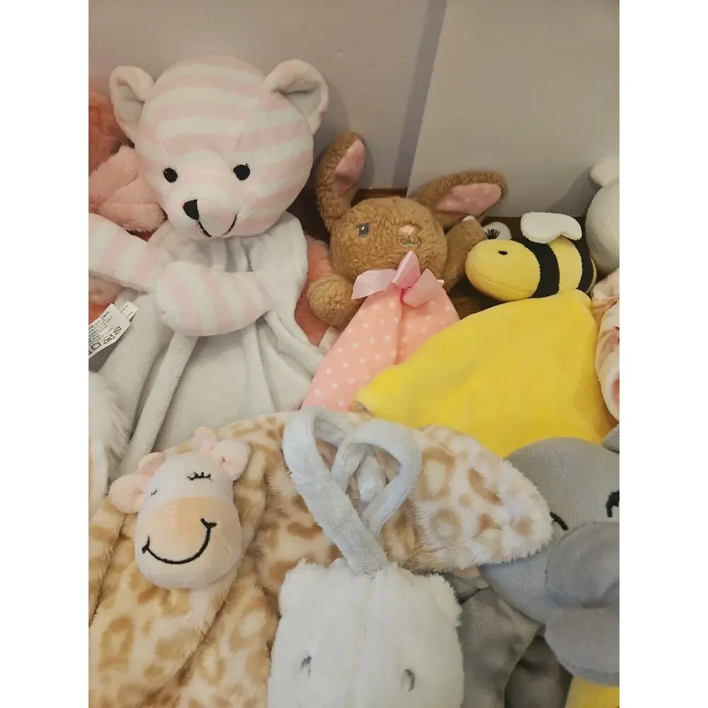 Assorted Brand Lovey Security Blanket Lot Plush Neutral Girl 16 Pcs Various Size